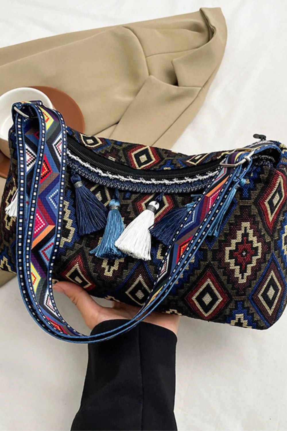 Tassel Strap Shoulder Bag with Adjustable Fit