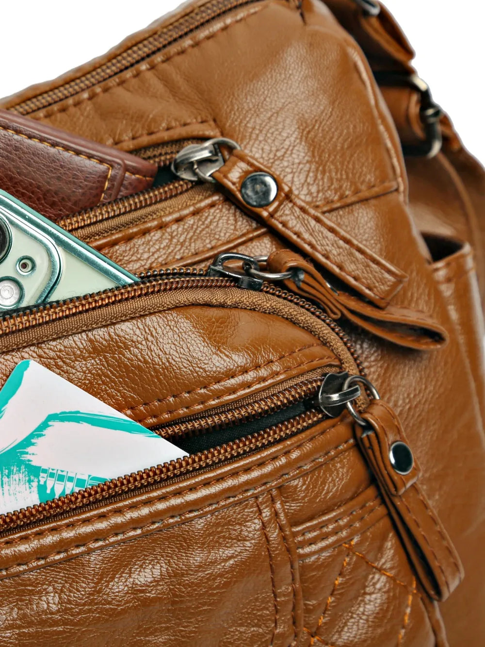 Stylish PU Leather Multi-Pocket Shoulder Bag