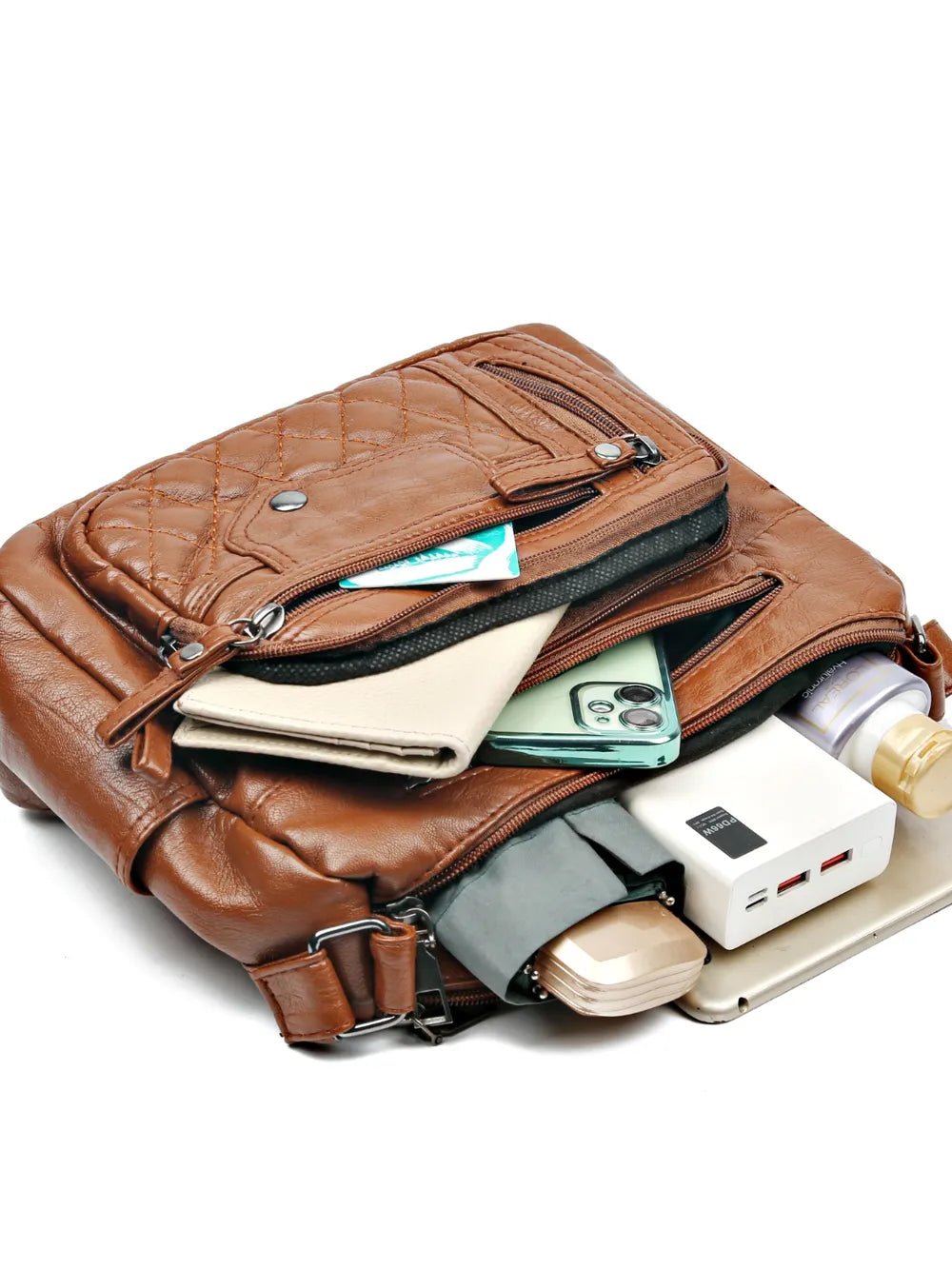 Stylish PU Leather Multi-Pocket Shoulder Bag