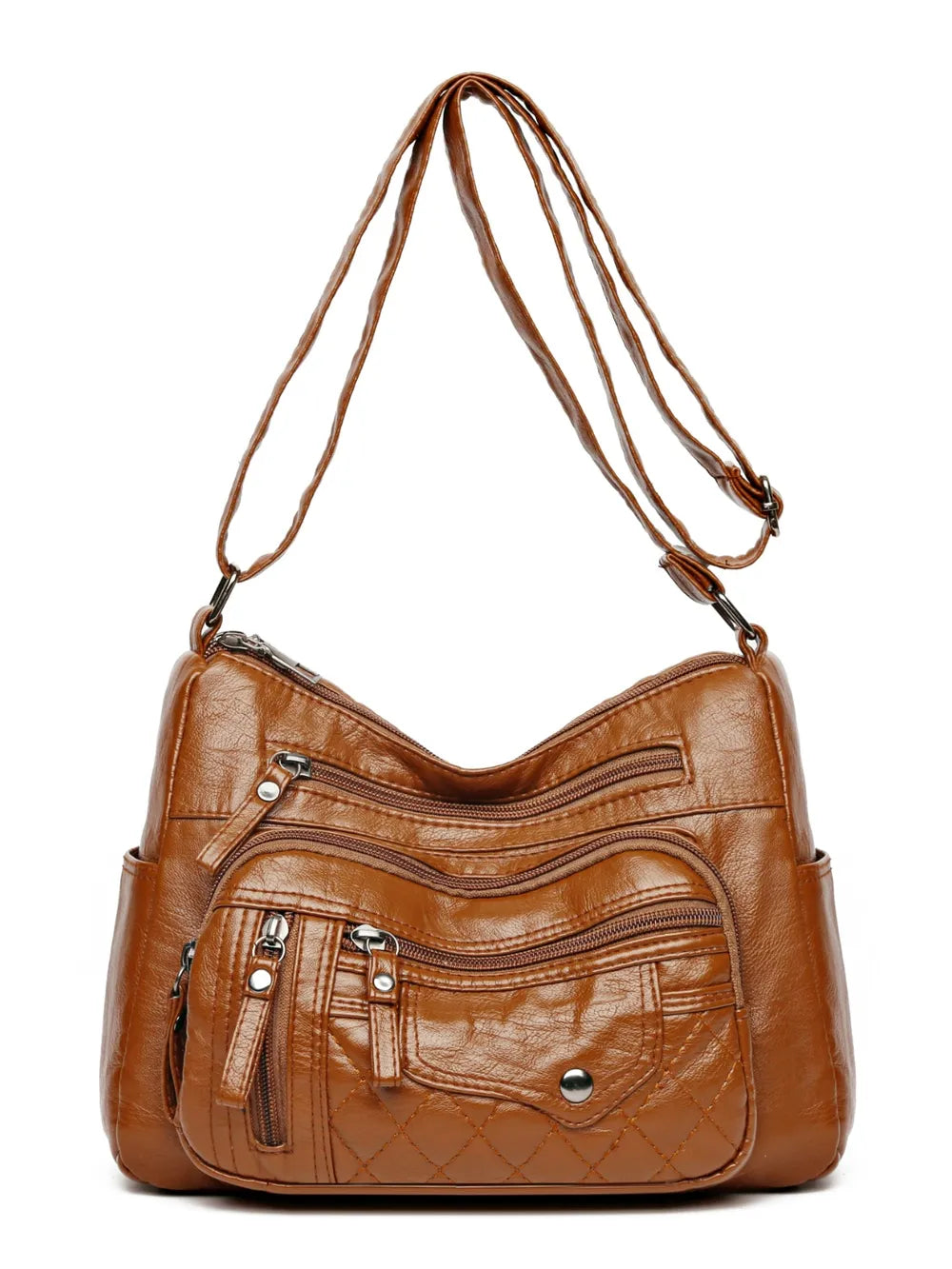Stylish PU Leather Multi-Pocket Shoulder Bag