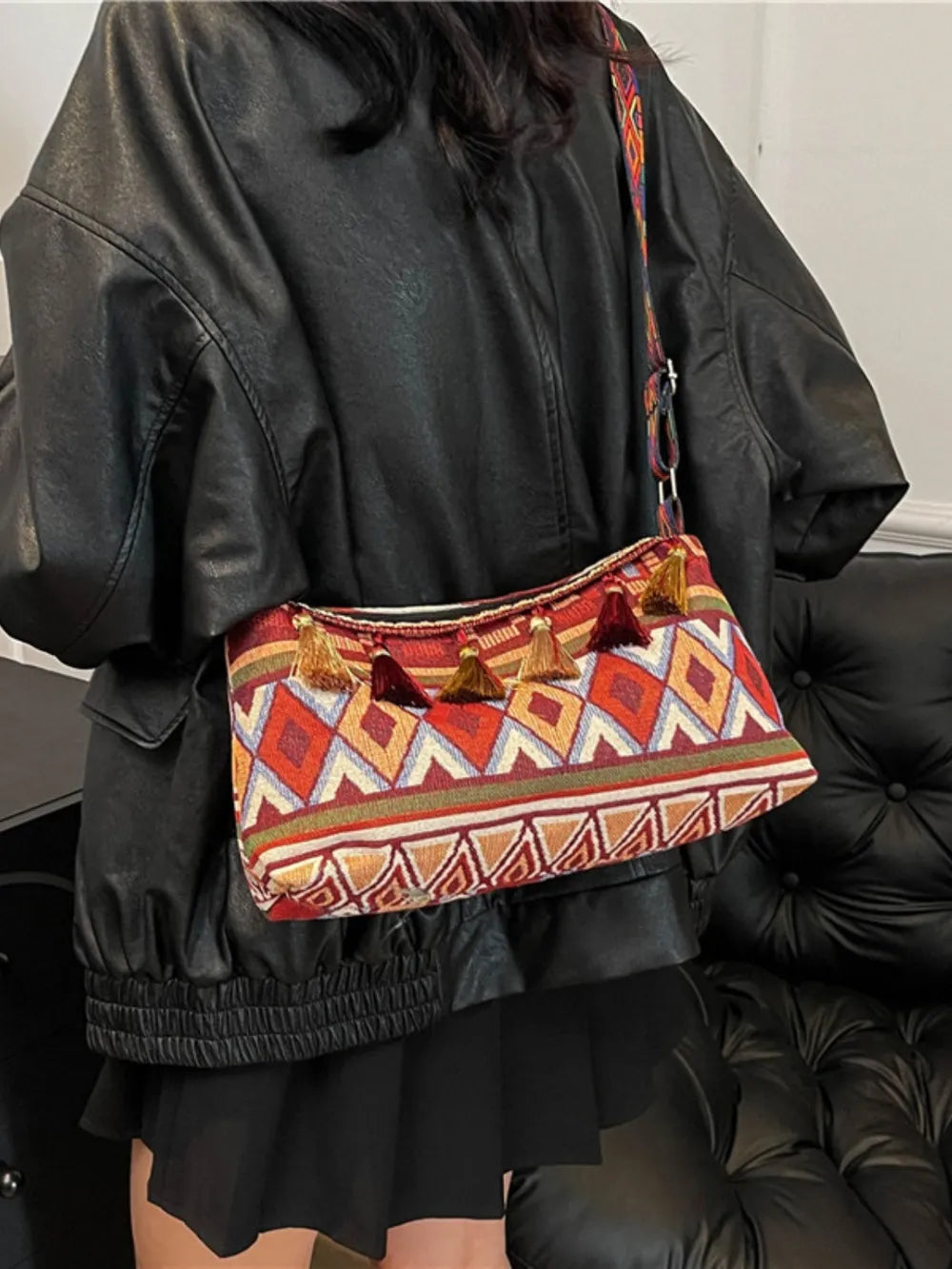 Tassel Strap Shoulder Bag with Adjustable Fit