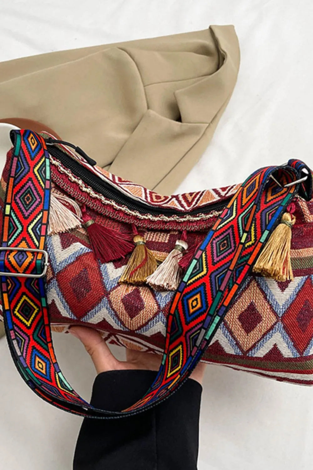 Tassel Strap Shoulder Bag with Adjustable Fit