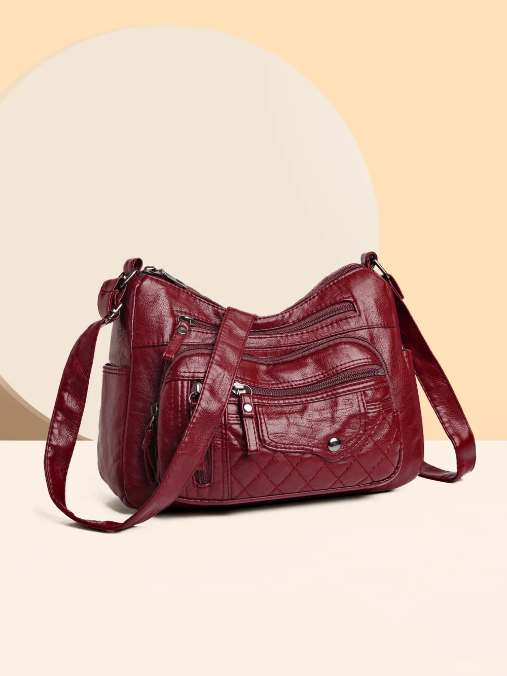 Stylish PU Leather Multi-Pocket Shoulder Bag