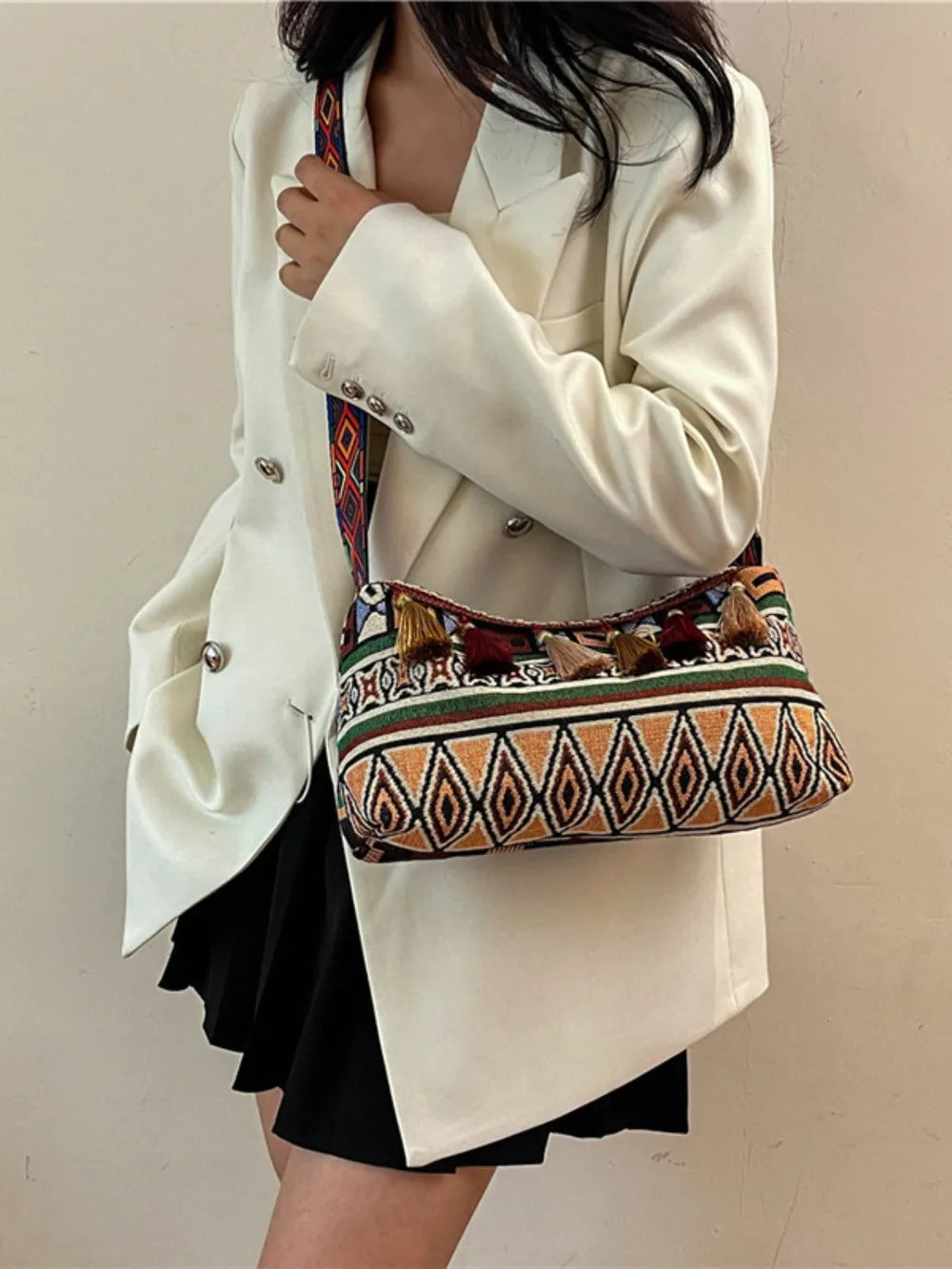 Tassel Strap Shoulder Bag with Adjustable Fit