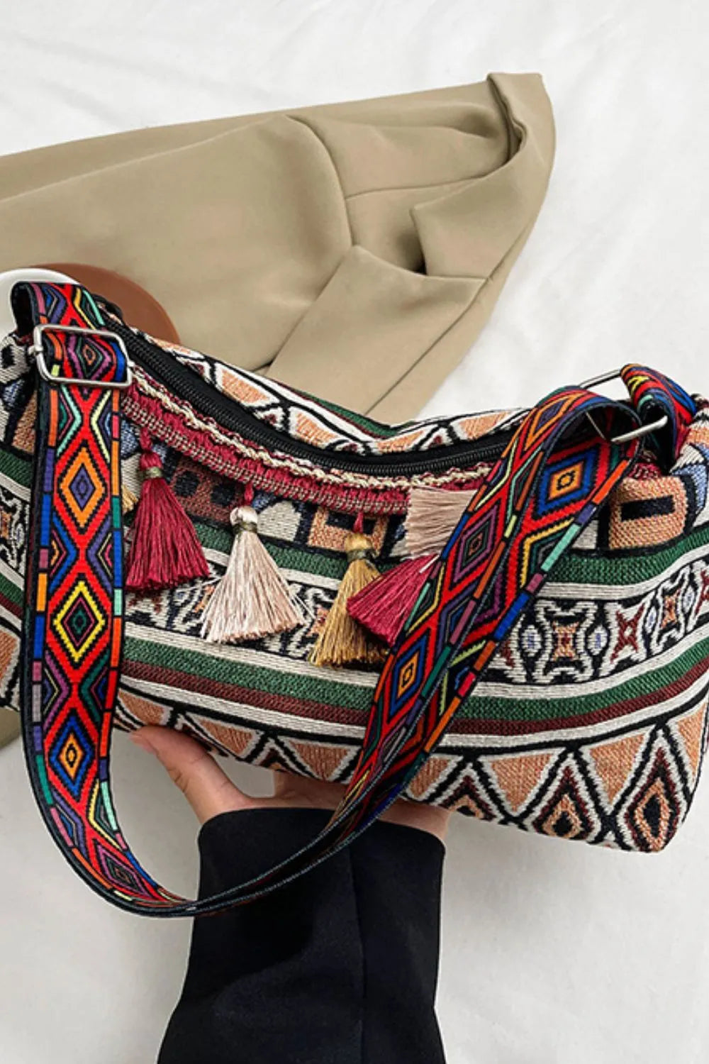 Tassel Strap Shoulder Bag with Adjustable Fit