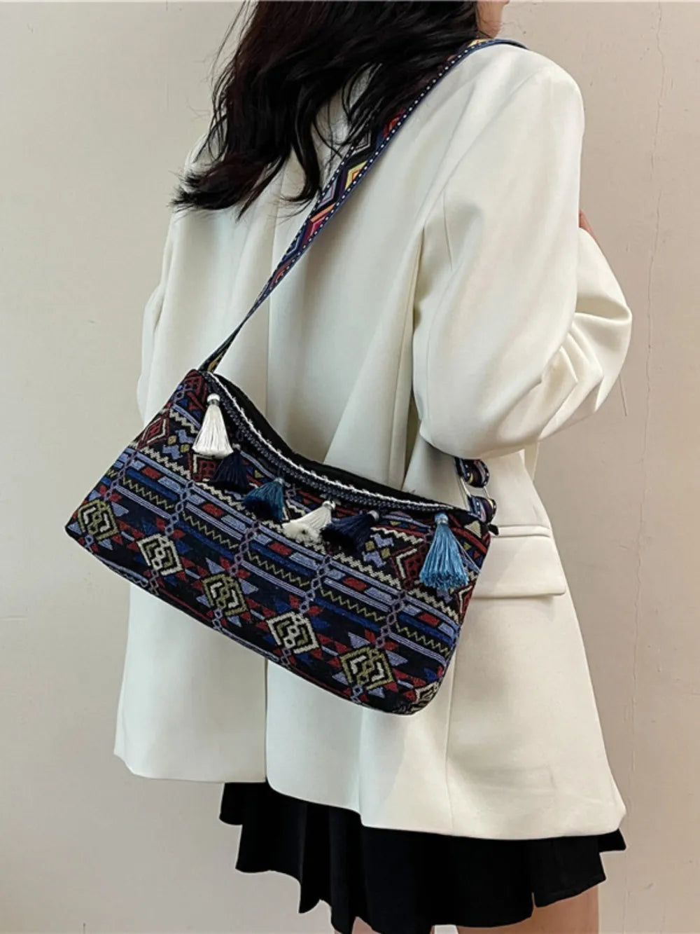 Tassel Strap Shoulder Bag with Adjustable Fit