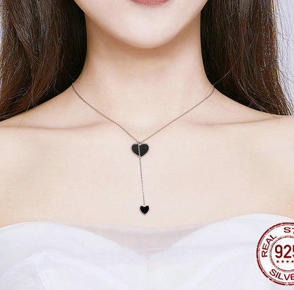 S925 Silver Necklace -  Black Heart