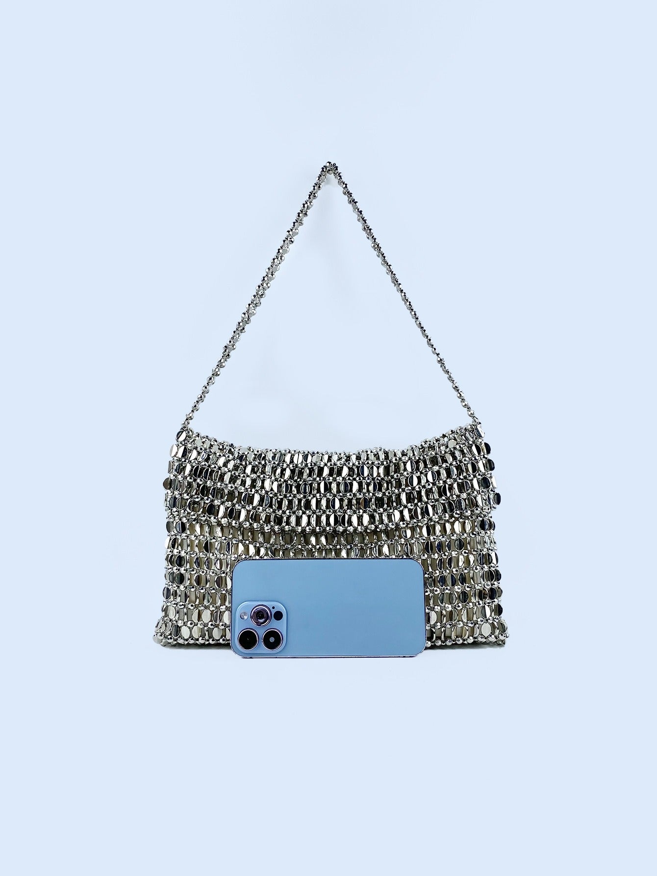 Chic Hand Woven Silver Sequin Bag for Women