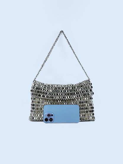 Chic Hand Woven Silver Sequin Bag for Women