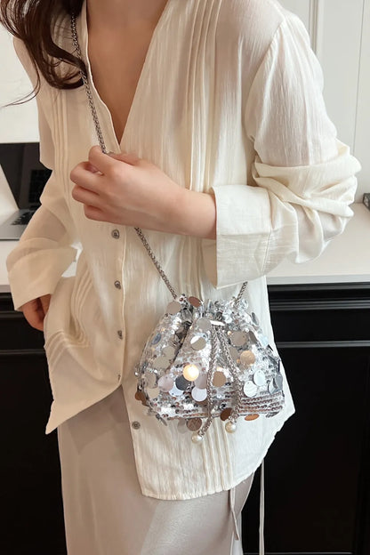 Sequin Drawstring Crossbody Bag for Style
