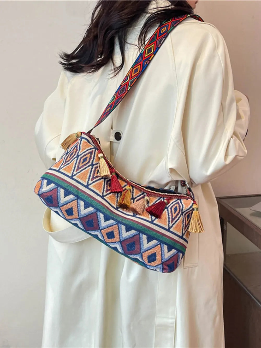 Tassel Strap Shoulder Bag with Adjustable Fit