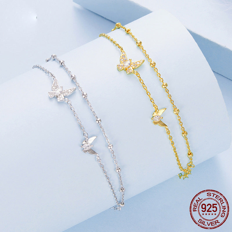 S925 Silver Bracelet - Double Layer Butterfly