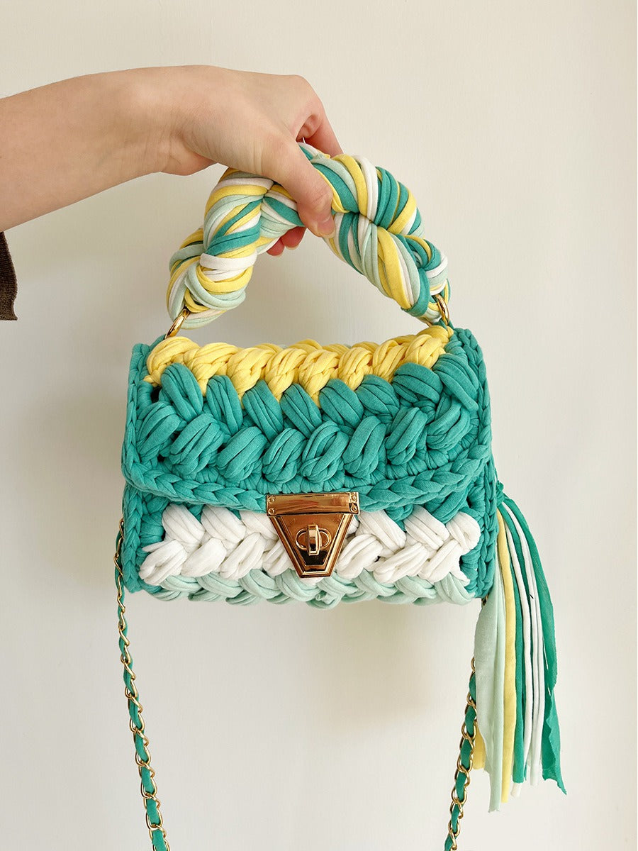 Hand Woven Crochet Shoulder Bag with Tassels
