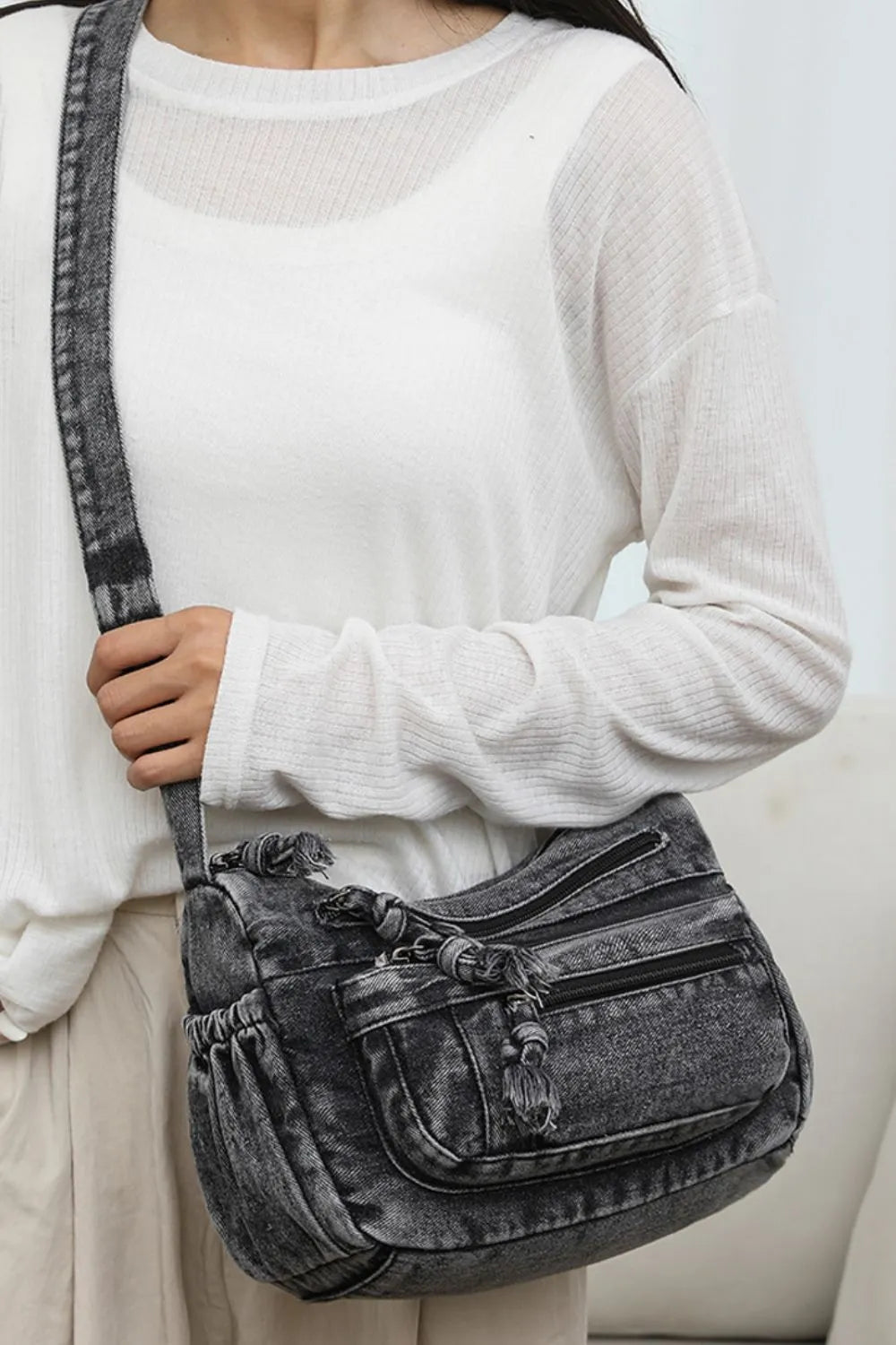 Adjustable Denim Crossbody Bag for Everyday Use