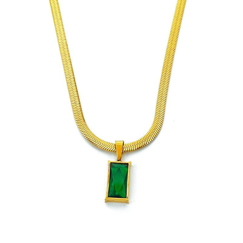 Titanium Necklace - Luxury Emerald Pendant