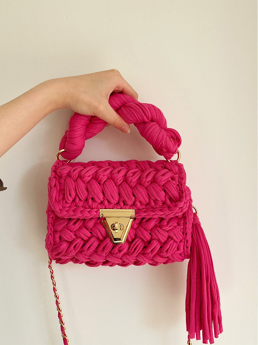 Hand Woven Crochet Shoulder Bag with Tassels