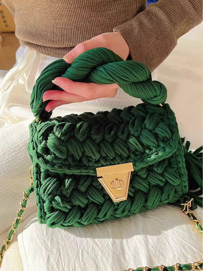 Hand Woven Crochet Shoulder Bag with Tassels