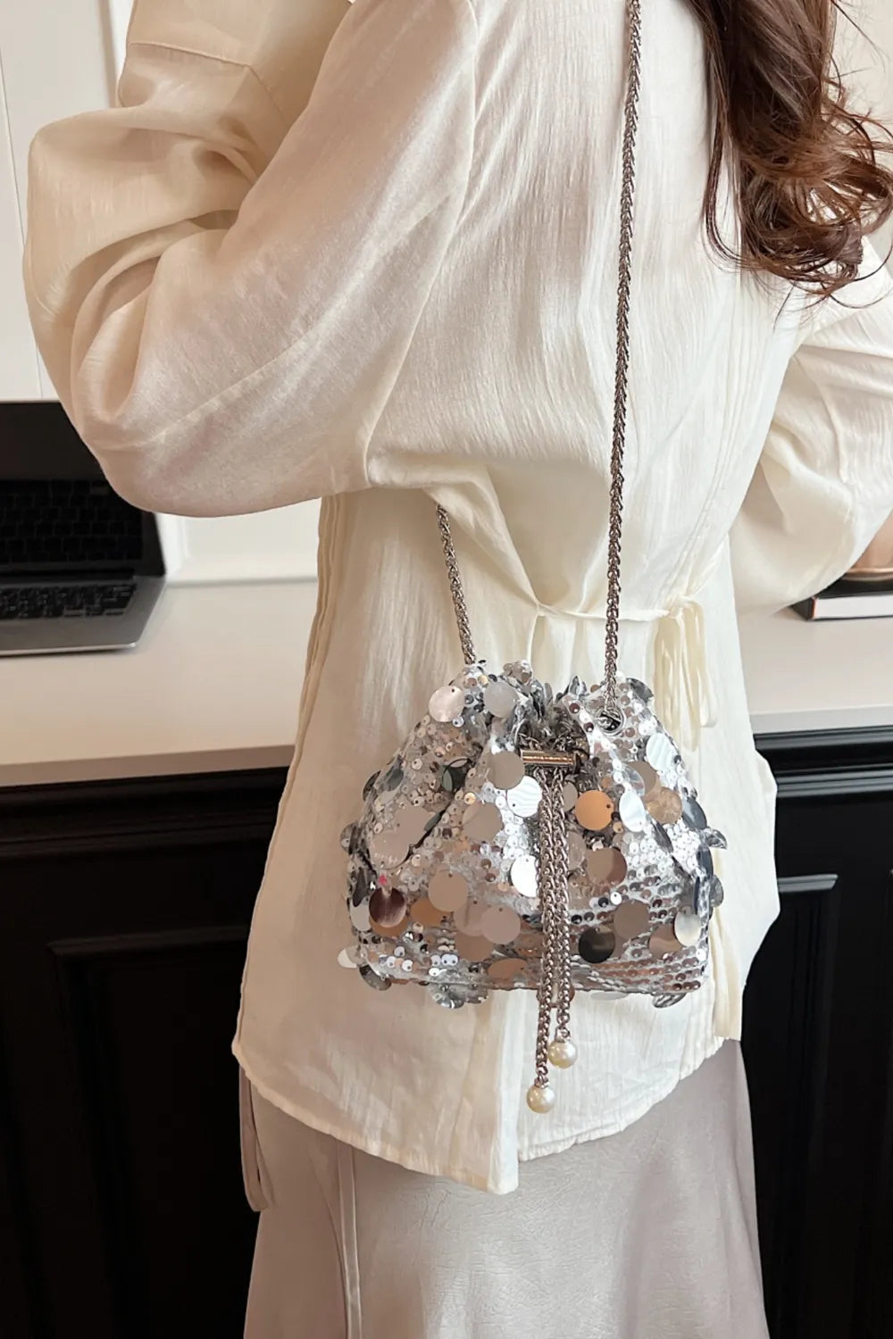 Sequin Drawstring Crossbody Bag for Style