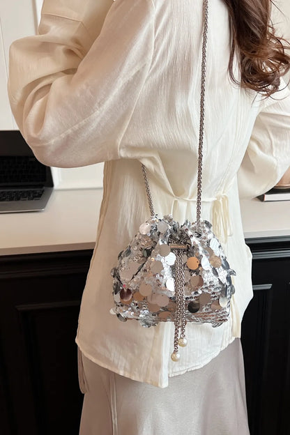Sequin Drawstring Crossbody Bag for Style