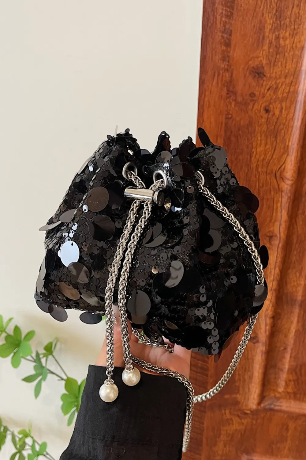 Sequin Drawstring Crossbody Bag for Style