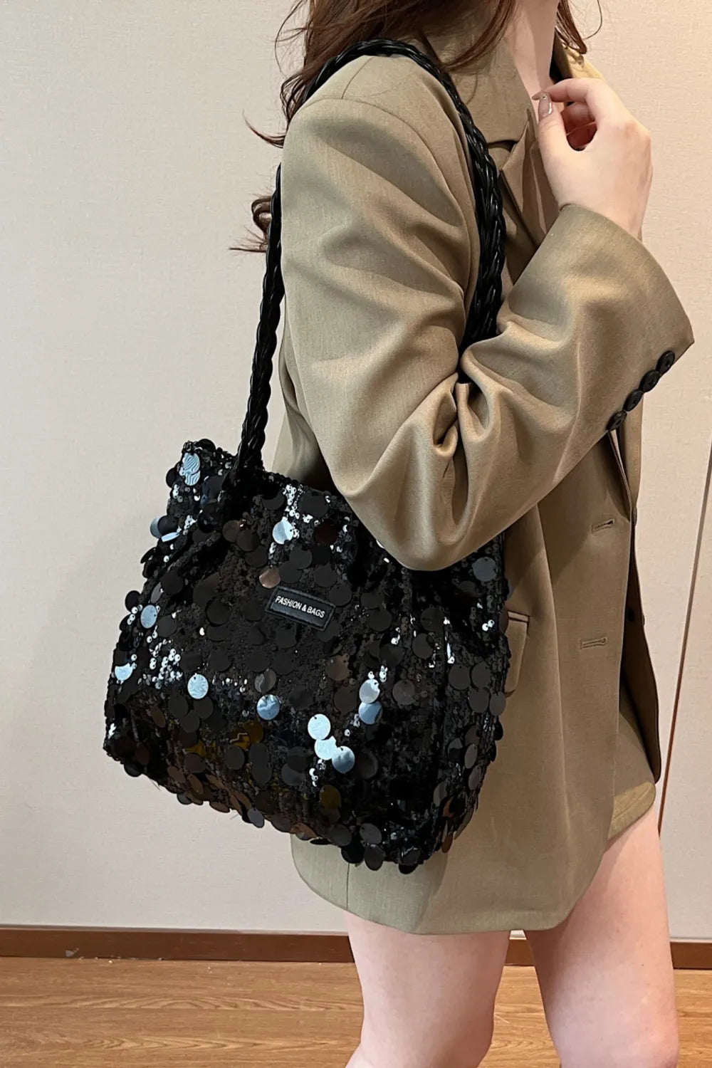 Sequin Braided Strap Chic Shoulder Bag