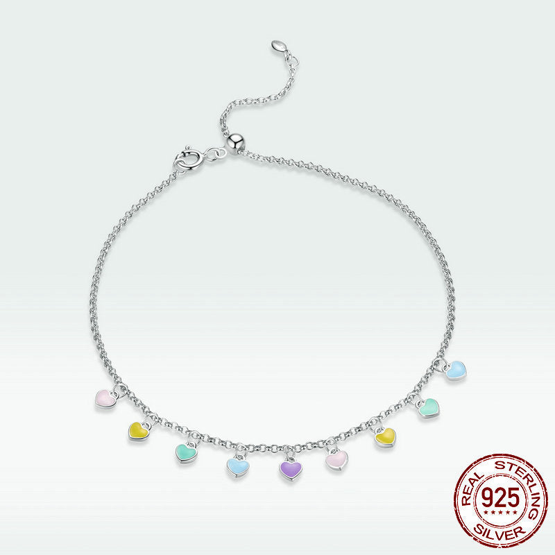 S925 Anklet - Rainbow Love