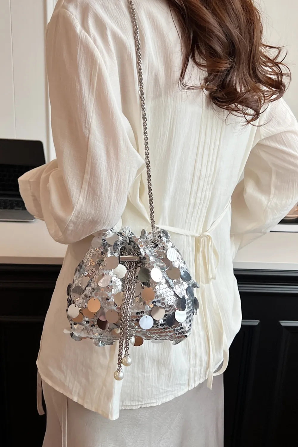 Sequin Drawstring Crossbody Bag for Style