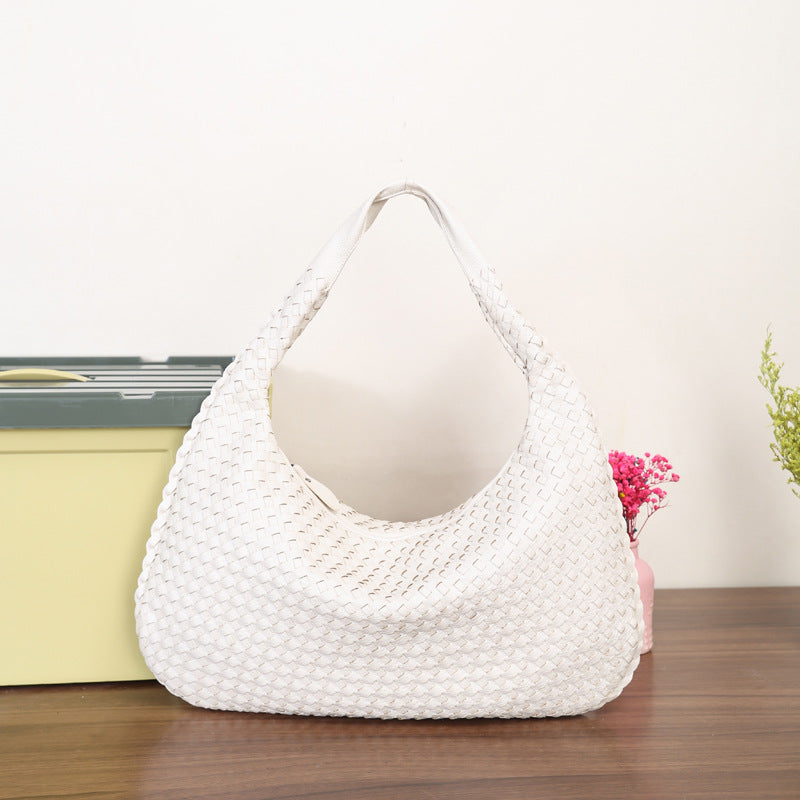 Handmade Woven Leather Hobo Bag, Spacious