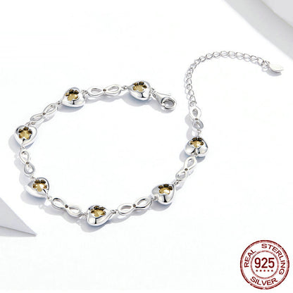 S925 Silver Bracelet - Heart Shaped Austrian Rhinestone