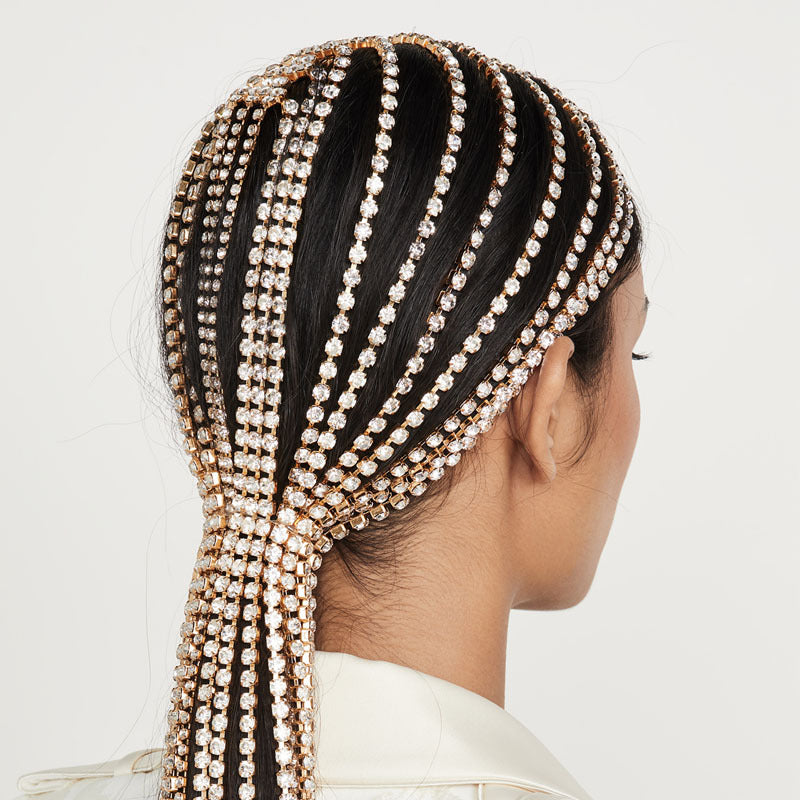 Rhinestone Long Tassel Headpiece – Exaggerated Personality Hair Accessory ✨