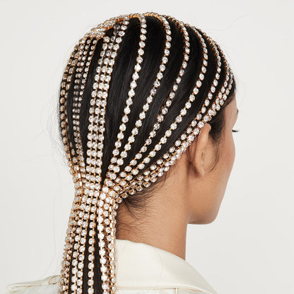 Rhinestone Long Tassel Headpiece – Exaggerated Personality Hair Accessory ✨