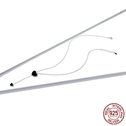 S925 Silver Necklace -  Black Heart
