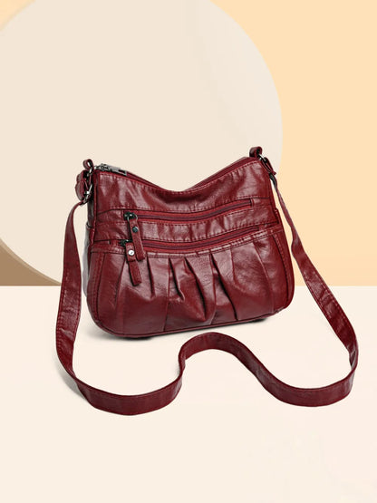 Ruched Adjustable Strap PU Leather Bag