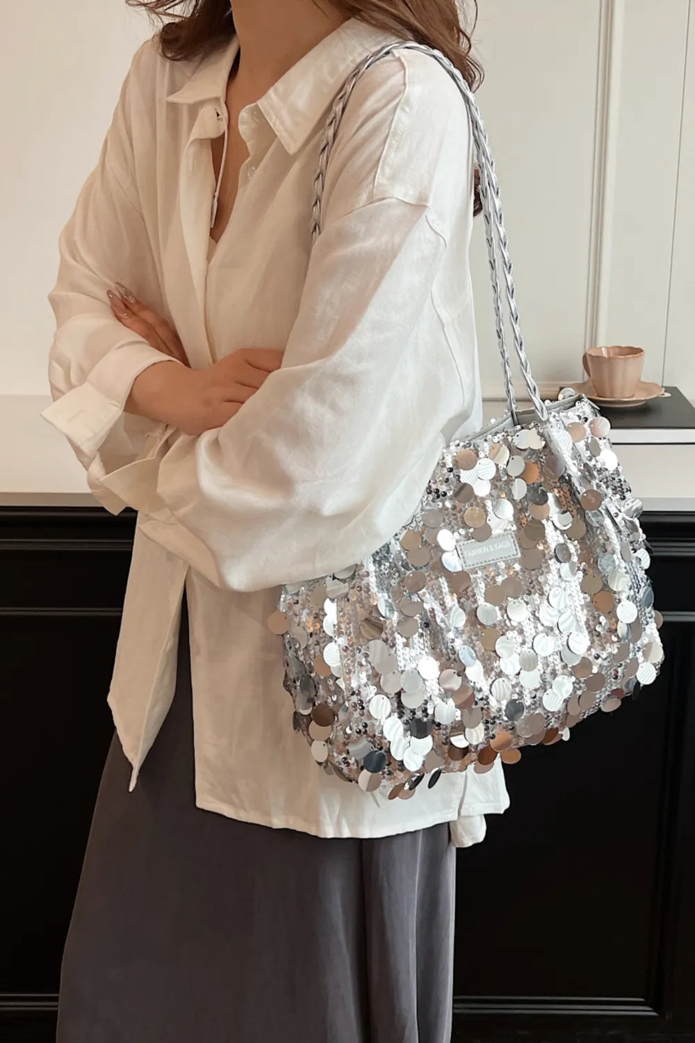 Sequin Braided Strap Chic Shoulder Bag