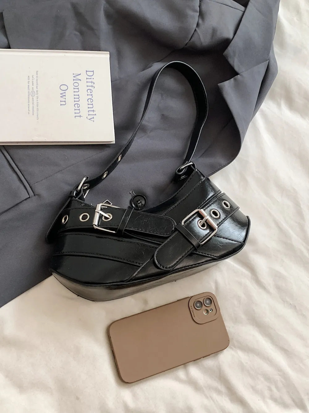 Chic PU Leather Buckle Shoulder Bag