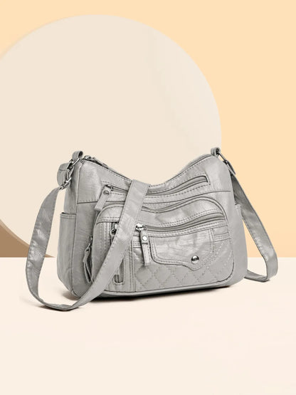 Stylish PU Leather Multi-Pocket Shoulder Bag