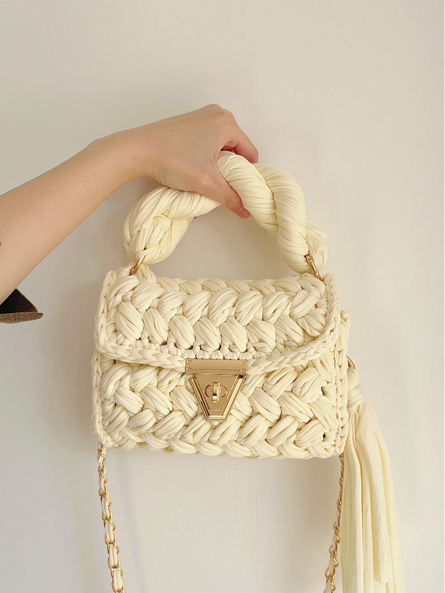 Hand Woven Crochet Shoulder Bag with Tassels
