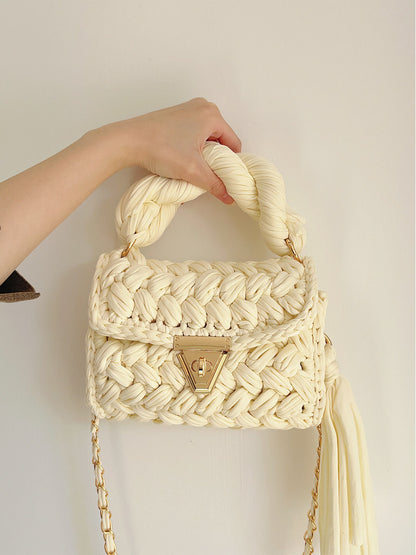 Hand Woven Crochet Shoulder Bag with Tassels