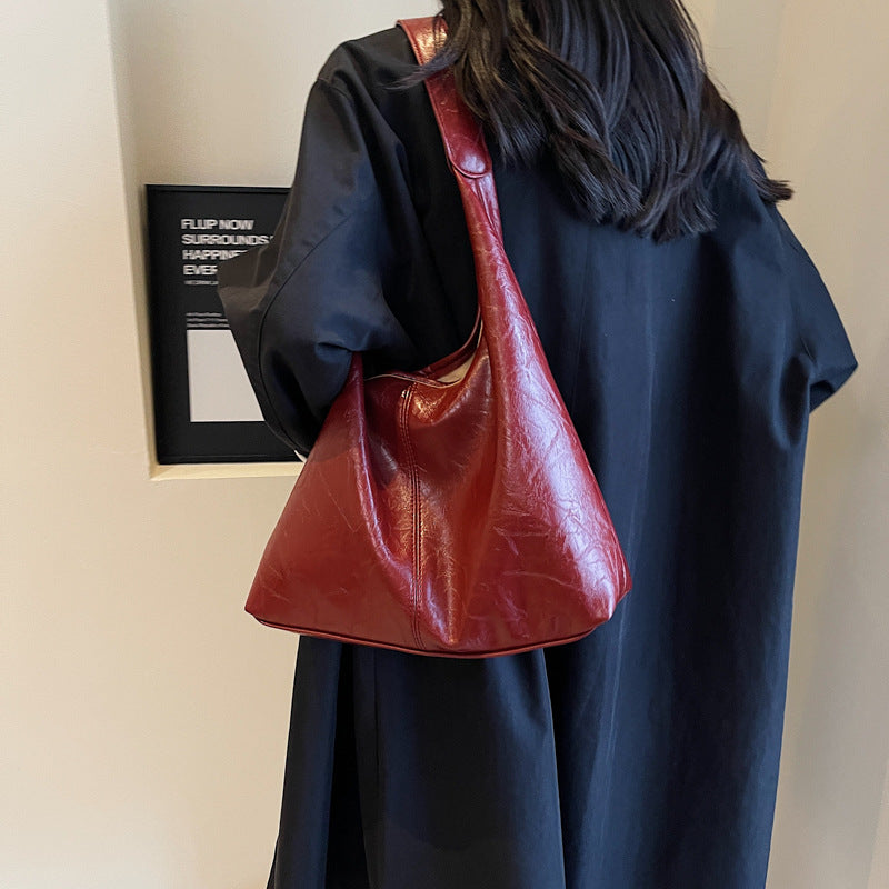 Vintage Wine Red Soft PU Leather Tote Bag
