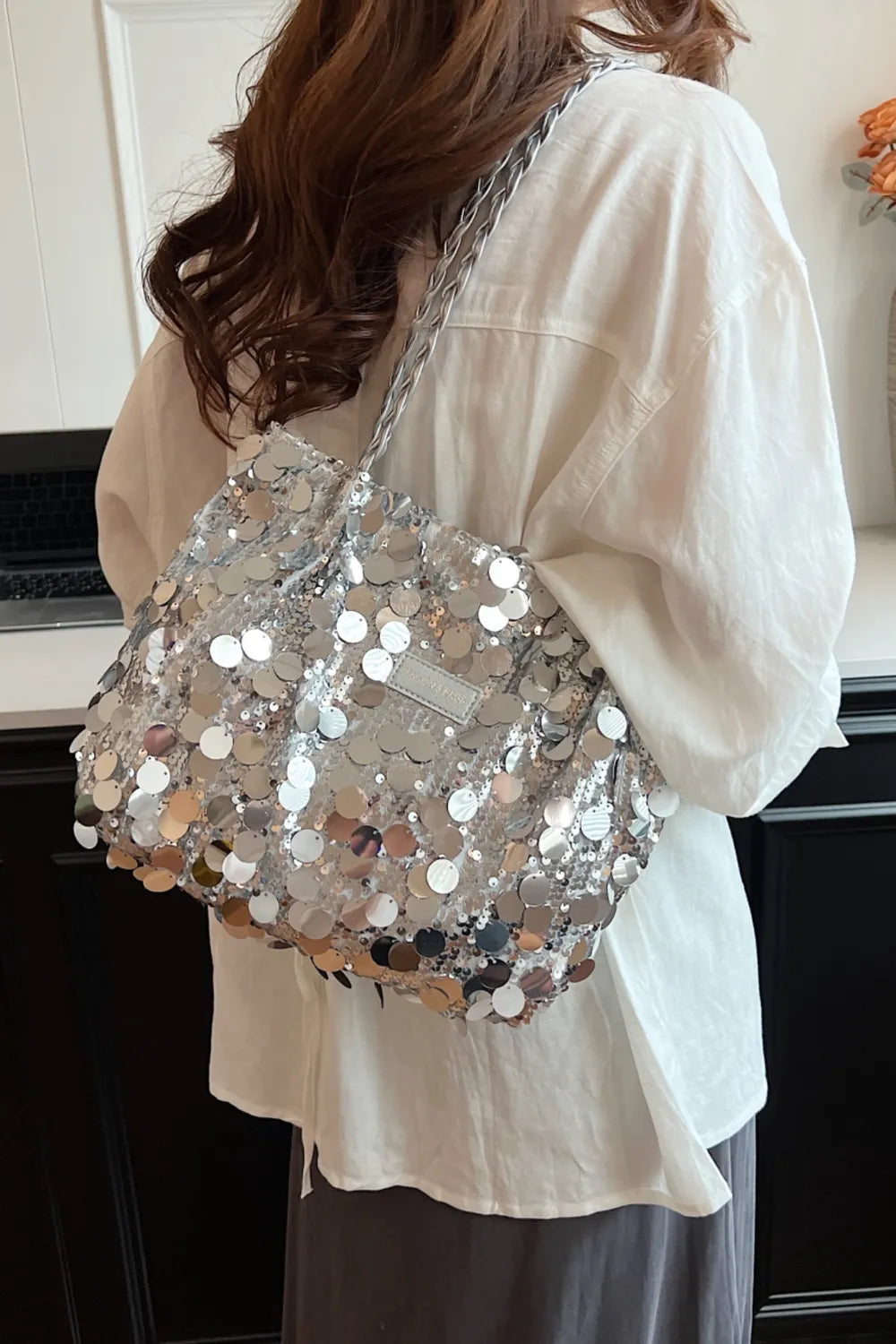 Sequin Braided Strap Chic Shoulder Bag