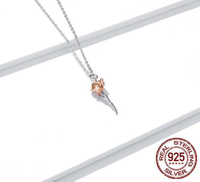 S925 Silver Necklace - Rose Pendant Elegance