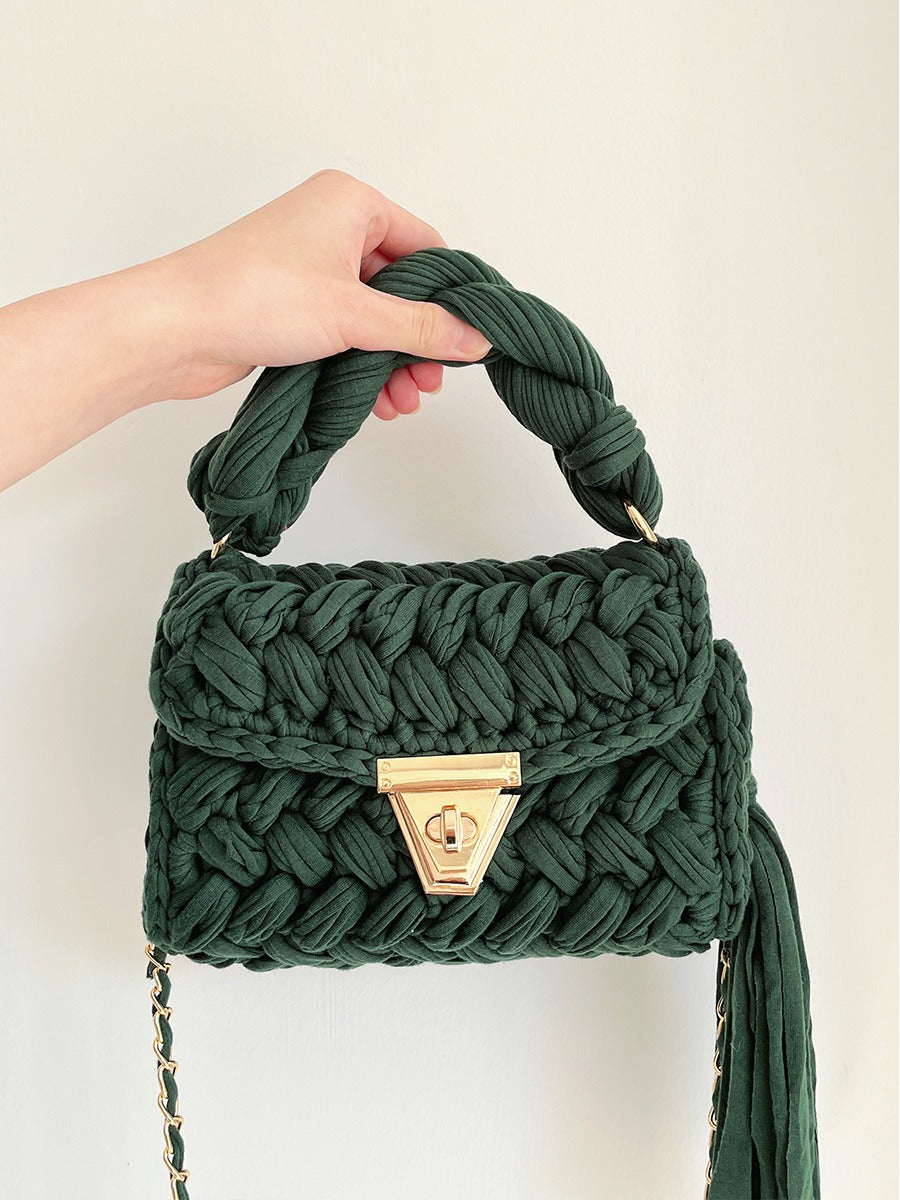 Hand Woven Crochet Shoulder Bag with Tassels