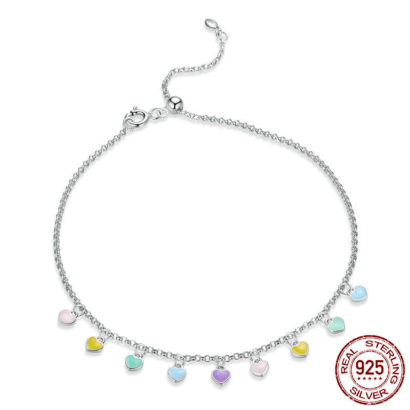 S925 Anklet - Rainbow Love