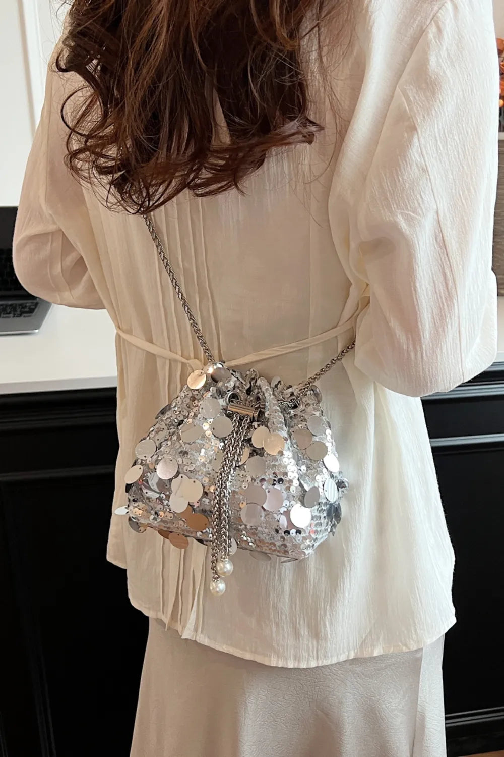 Sequin Drawstring Crossbody Bag for Style