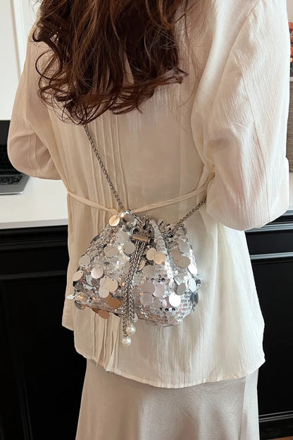 Sequin Drawstring Crossbody Bag for Style