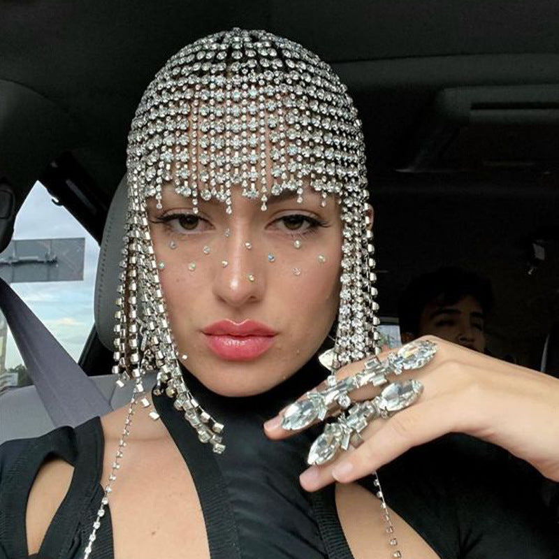 Exaggerated Long Flowing Rhinestone Hair Chain – Nightclub &amp; Stage Performance Headwear ✨