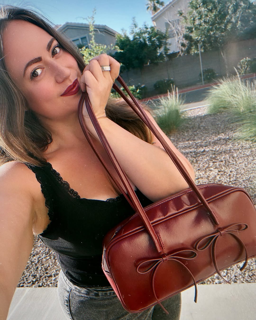 Chic PU Leather Bow Trim Shoulder Bag