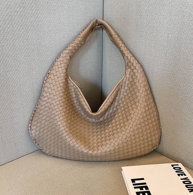 Handmade Woven Leather Hobo Bag, Spacious