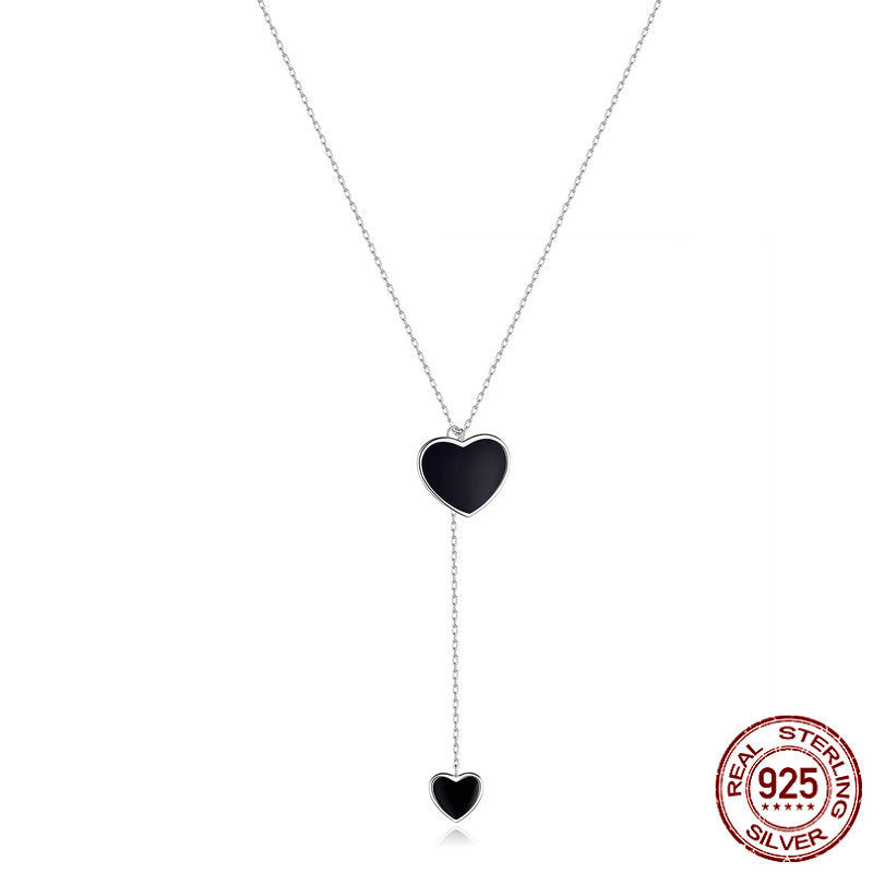 S925 Silver Necklace -  Black Heart