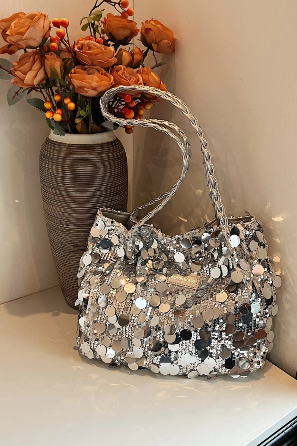 Sequin Braided Strap Chic Shoulder Bag